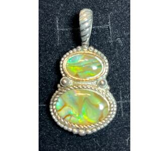 Vintage Abalone Shell Pendant Double Oval Design Rope Edge Boho Southwest Look